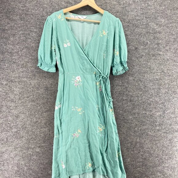 Time And Tru Dress Women S Small Blue Floral Sheath Midi Tasseled V-Neck Casual - Picture 3 of 8